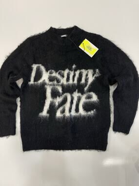 Renowned Sweater S Black Destiny Fate Fuzzy Knit Pullover Grunge Streetwear NWT